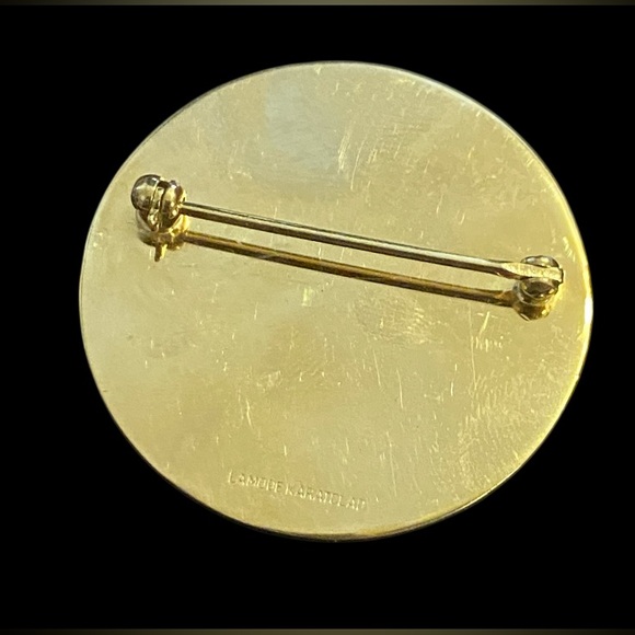 Vintage Lapis Signed Lamode Karatclad Gold Filled Round Brooch #8082 - Picture 2 of 4